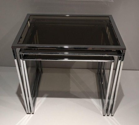 Chrome Nesting Tables, 1970s, Set of 3-BA-1365886