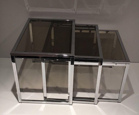 Chrome Nesting Tables, 1970s, Set of 3-BA-1365886