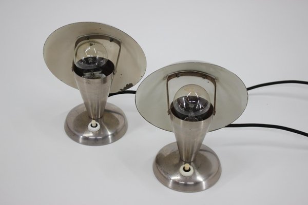 Chrome Plated Bauhaus Lamps, 1930s, Czechoslovakia, Set of 2-TZ-937734