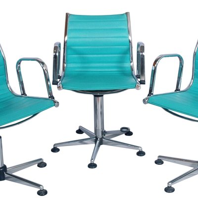 Chrome-Plated Steel and Leatherette Adjustable Desk Chairs, 1960s, Set of 3-NJV-715166