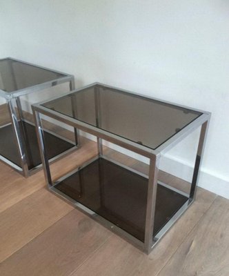 Chrome Side Tables with Smoked Glass, 1970s, Set of 2-BA-658609