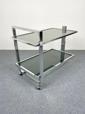 Chrome & Smoked Glass Serving Bar Cart Trolley, Italy, 1970s-LYQ-1171371