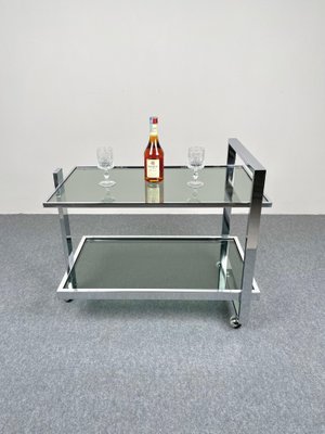 Chrome & Smoked Glass Serving Bar Cart Trolley, Italy, 1970s-LYQ-1171371