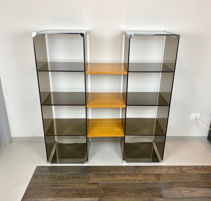 Chrome, Smoked Glass & Wood Bookshelf Étagère by Gallotti & Radice, Italy, 1970s-LYQ-1171635