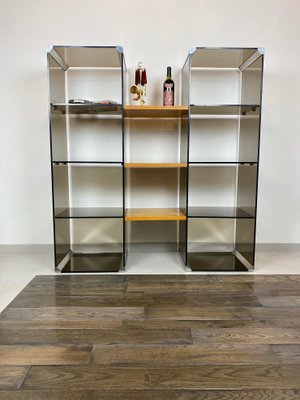 Chrome, Smoked Glass & Wood Bookshelf Étagère by Gallotti & Radice, Italy, 1970s-LYQ-1171635