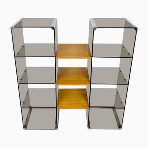 Chrome, Smoked Glass & Wood Bookshelf Étagère by Gallotti & Radice, Italy, 1970s-LYQ-1171635