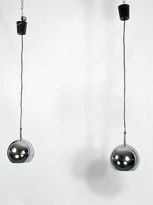 Chrome Sphere Pendant Lamps by Targetti, 1970s, Set of 2-OT-1325120