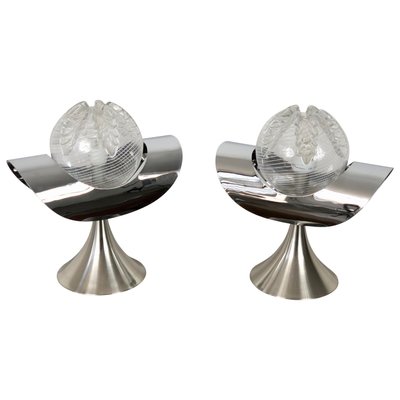 Chrome, Steel & Glass Table Lamp, Italy, 1970s, Set of 2-LYQ-1171786