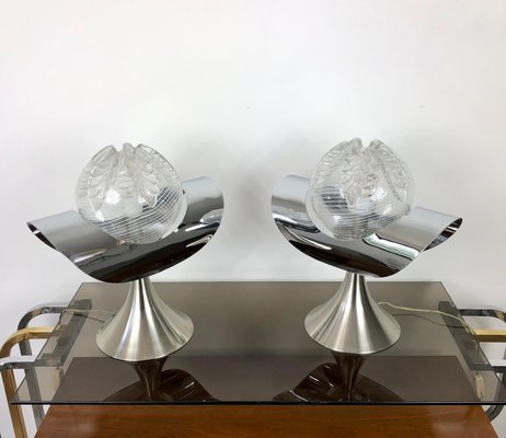 Chrome, Steel & Glass Table Lamp, Italy, 1970s, Set of 2-LYQ-1171786