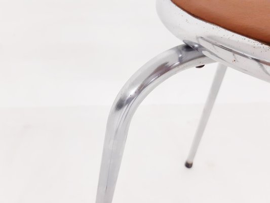 Chrome Stools with Cognac Leather Seating, 1960s, Set of 3-ZO-725719