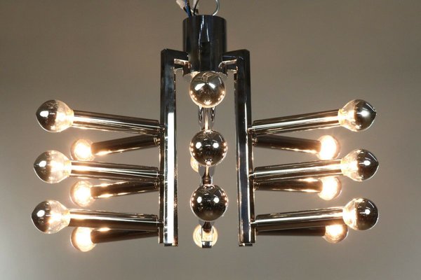 Chromed Brass 18-Light Flush Mount Lamp by Gaetano Sciolari, 1970s-FUP-896943