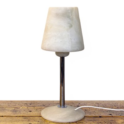 Chromed Metal and Alabaster Table Lamp, Spain, 1980s-CQZ-1702235