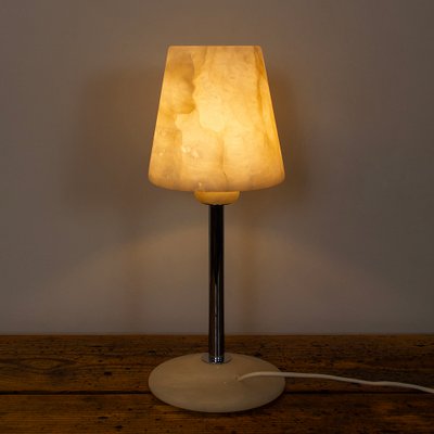 Chromed Metal and Alabaster Table Lamp, Spain, 1980s-CQZ-1702235