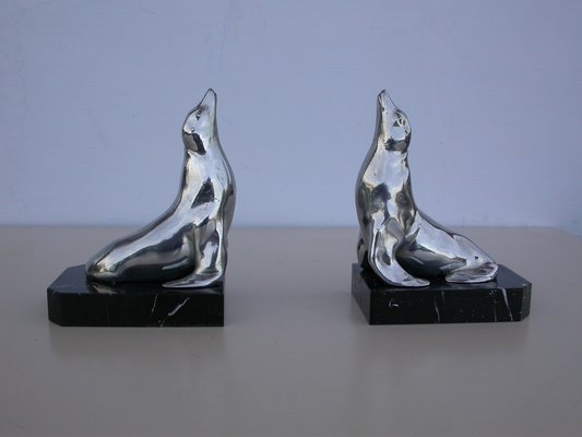 Chromed Metal Seal Bookends, 1930s, Set of 2-CNH-1803018