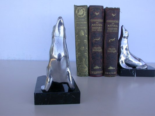 Chromed Metal Seal Bookends, 1930s, Set of 2-CNH-1803018