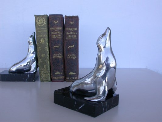 Chromed Metal Seal Bookends, 1930s, Set of 2-CNH-1803018