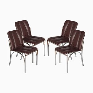 Chromed Steel and Soft Leather Dining Chairs by Gastone Rinaldi, 1960s, Set of 4-NJV-771385