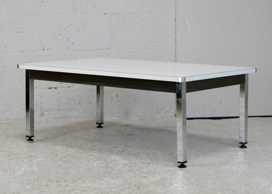 Chromed Steel Base Coffee Table with White Melaminé Tray, France, 970s-MAO-1257587