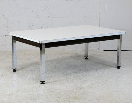 Chromed Steel Base Coffee Table with White Melaminé Tray, France, 970s-MAO-1257587