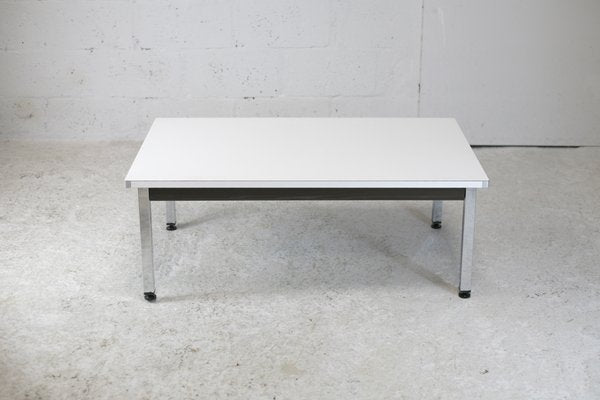 Chromed Steel Base Coffee Table with White Melaminé Tray, France, 970s-MAO-1257587