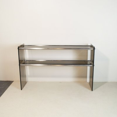 Chromed Steel Console with Smoky Glass Feet from Cristal Art, 1970s-JQO-1348915