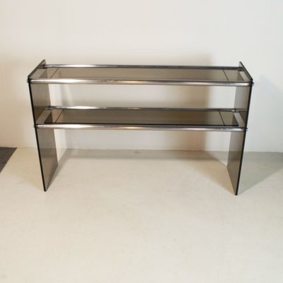 Chromed Steel Console with Smoky Glass Feet from Cristal Art, 1970s-JQO-1348915