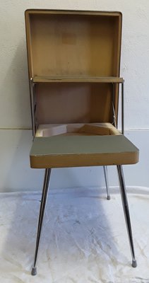 Chromed Steel & Red Vinyl Folding Stool with Storage, 1970s-HOI-867767