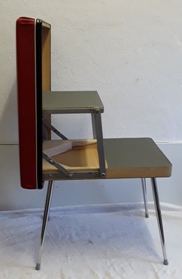 Chromed Steel & Red Vinyl Folding Stool with Storage, 1970s-HOI-867767