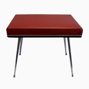 Chromed Steel & Red Vinyl Folding Stool with Storage, 1970s-HOI-867767