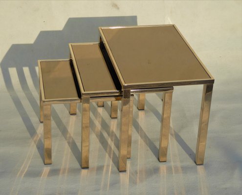 Cigogne Nesting Tables from Belgo Chrom / Dewulf Selection, 1970s, Set of 3-AWL-777212