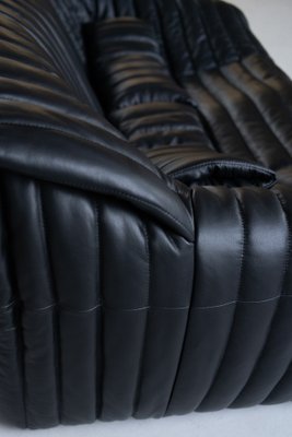 Cinna Ligne Roset Black Leather 2-Seater attributed to Annie Hieronimus, 1970s-IXA-1789868