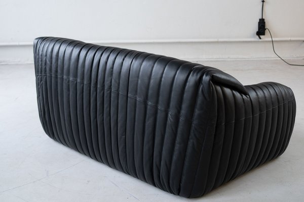 Cinna Ligne Roset Black Leather 2-Seater attributed to Annie Hieronimus, 1970s-IXA-1789868