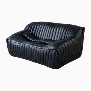 Cinna Ligne Roset Black Leather 2-Seater attributed to Annie Hieronimus, 1970s-IXA-1789868