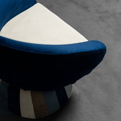 Circular Blue Velvet Lounge Chair, 1970s-ZLY-982666