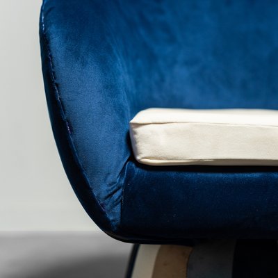 Circular Blue Velvet Lounge Chair, 1970s-ZLY-982666