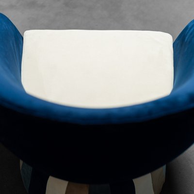 Circular Blue Velvet Lounge Chair, 1970s-ZLY-982666