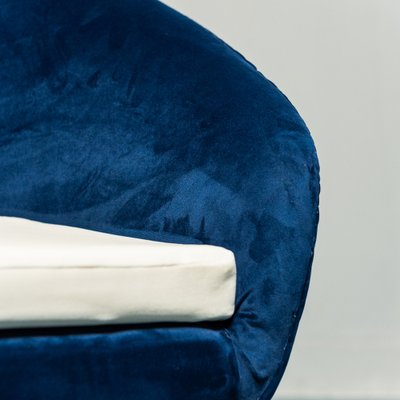 Circular Blue Velvet Lounge Chair, 1970s-ZLY-982666