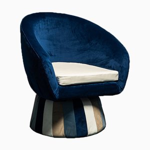 Circular Blue Velvet Lounge Chair, 1970s-ZLY-982666