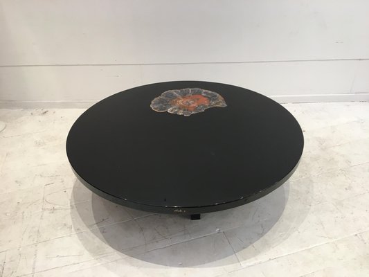 Circular Coffee Table in Black Resin and Petrified Wood by Ado Chale-NJJ-955160