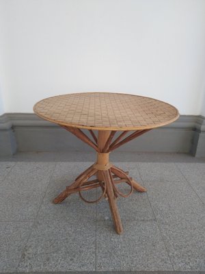 Circular Dining Table in Rattan and Chipwood Wickerwork, 1960s-GJF-2034838