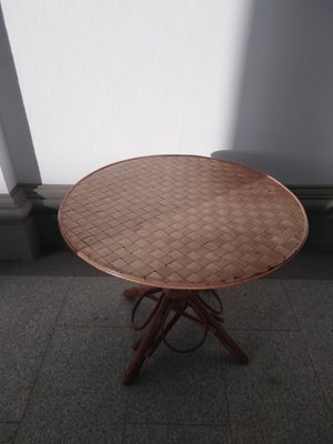 Circular Dining Table in Rattan and Chipwood Wickerwork, 1960s-GJF-2034838