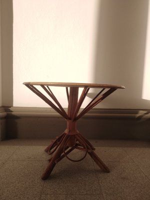 Circular Dining Table in Rattan and Chipwood Wickerwork, 1960s-GJF-2034838