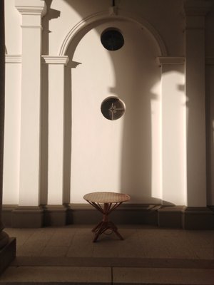 Circular Dining Table in Rattan and Chipwood Wickerwork, 1960s-GJF-2034838