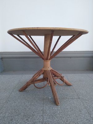 Circular Dining Table in Rattan and Chipwood Wickerwork, 1960s-GJF-2034838