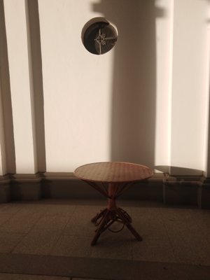 Circular Dining Table in Rattan and Chipwood Wickerwork, 1960s-GJF-2034838