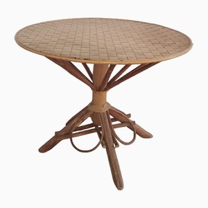 Circular Dining Table in Rattan and Chipwood Wickerwork, 1960s-GJF-2034838