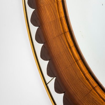 Circular Frame in Brass and Wood Wall Mirror for Marelli, 1950s-FWM-1394031