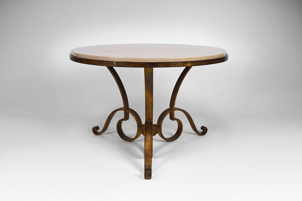 Circular Gilded Wrought-Iron & Marble Table by Raymond Subes, 1935-XNH-895882