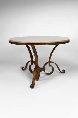 Circular Gilded Wrought-Iron & Marble Table by Raymond Subes, 1935-XNH-895882