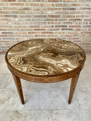 Circular Side Table in Wood with Lemongrass Marquetry Fillets-NOU-989479